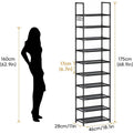 10 Tiers Tall Shoe Rack 20  Pairs Boots Organizer Storage Sturdy Narrow Shoe Shelf for Entryway Closets with Hooks  Black