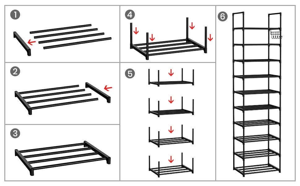 10 Tiers Tall Shoe Rack 20  Pairs Boots Organizer Storage Sturdy Narrow Shoe Shelf for Entryway Closets with Hooks  Black