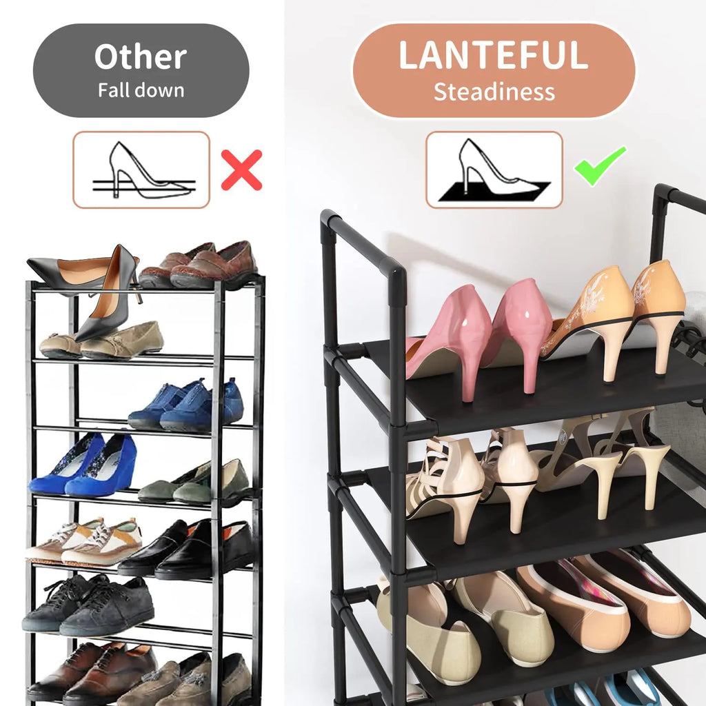 10 Tiers Tall Shoe Rack 20  Pairs Boots Organizer Storage Sturdy Narrow Shoe Shelf for Entryway Closets with Hooks  Black