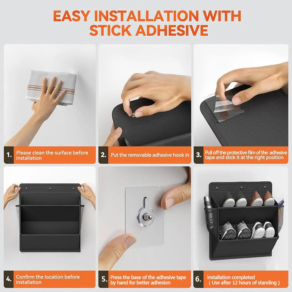 Wall-mounted Shoe Storage Bag RV Shoes Organizer Adhesive Backed Door Rack with Deep Pockets Narrow Space Sundries Hanging Bags