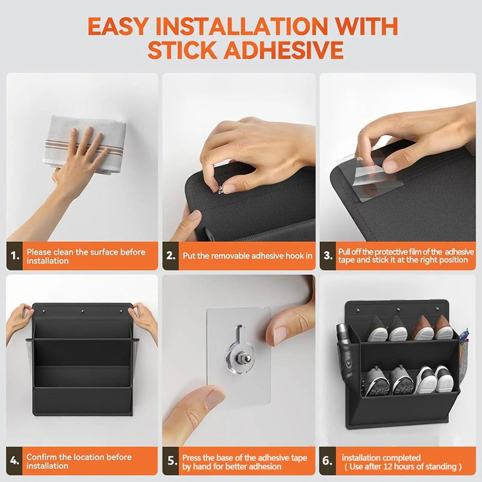 Wall-mounted Shoe Storage Bag RV Shoes Organizer Adhesive Backed Door Rack with Deep Pockets Narrow Space Sundries Hanging Bags