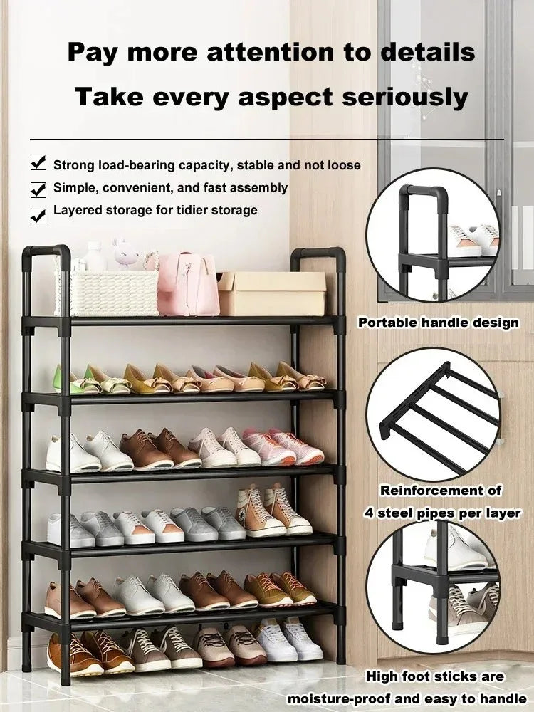 Black Elevated Shoe Rack Small Simple Multi-layer Shoe Cabinet Home Entrance Rental Housing Dormitory Storage Rack