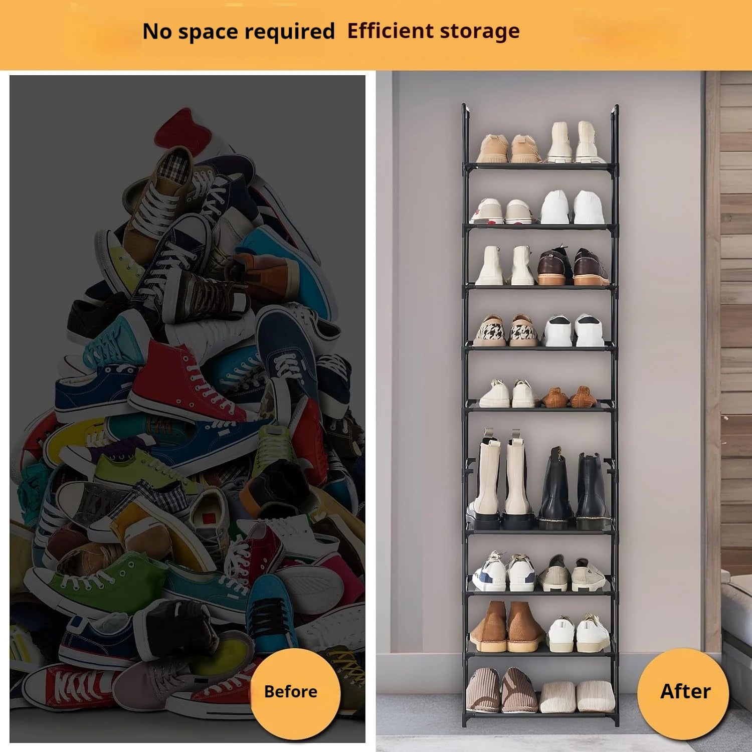 10 Tiers Tall Shoe Rack 20  Pairs Boots Organizer Storage Sturdy Narrow Shoe Shelf for Entryway Closets with Hooks  Black