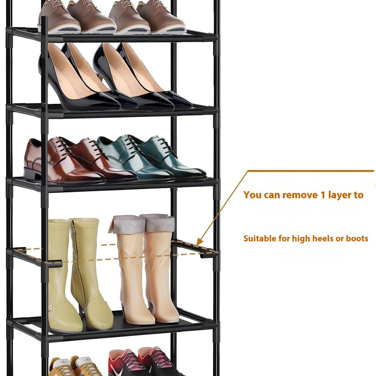 10 Tiers Tall Shoe Rack 20  Pairs Boots Organizer Storage Sturdy Narrow Shoe Shelf for Entryway Closets with Hooks  Black